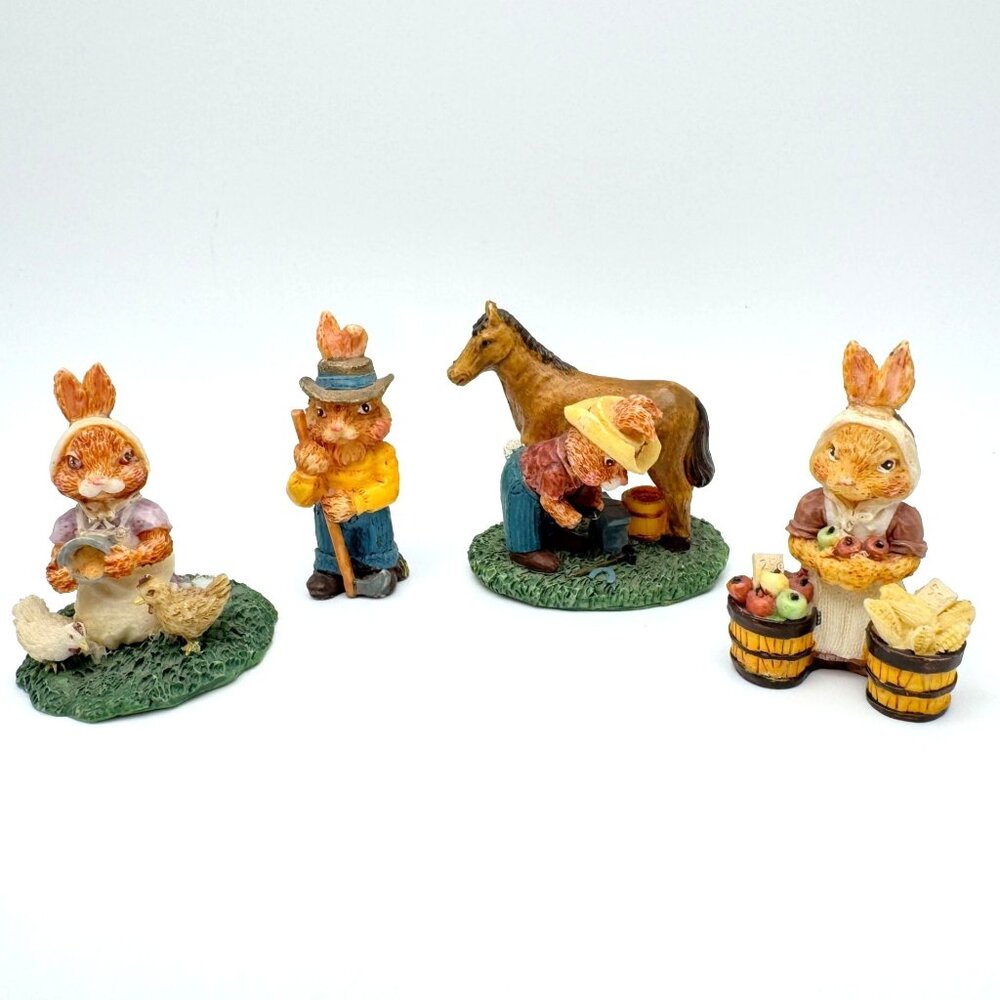 Miniature Vtg Rabbit Bunny Country Farm Easter Vtg THT 1991 Set of 4 Resin